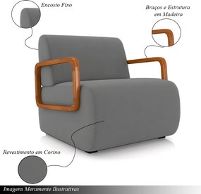 Kit 2 Poltronas Decorativa Sala de Estar Odessa Braços em Madeira Veludo Cinza G33 - Gran Belo