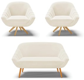 Kit 01 Namoradeira 02 Lugares e 02 Poltronas Giratória Giovana Veludo Base Madeira MA30 - D?Ros - Bege