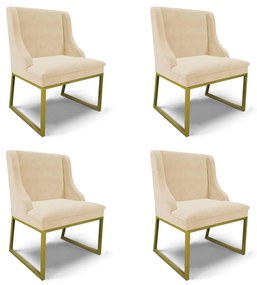 Cadeira Sala de Jantar Industrial Dourado Kit 4 Liz Suede D03 - D'Rossi - Bege