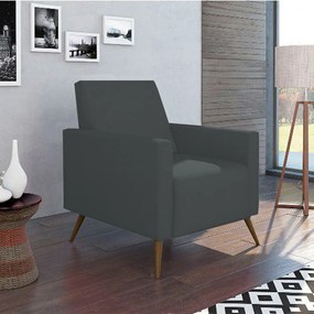 Poltrona Decorativa Amamentação Gabi Pé Palito Suede Cinza Grafite