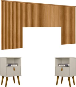 Conjunto Cabeceira Noronha 240cm e 2 Mesas de Cabeceira Ilhéus Nature/Off White G77 - Gran Belo