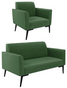Sofá Namoradeira com Poltrona Pés Villach Marisa Suede D03 - DRossi - Verde