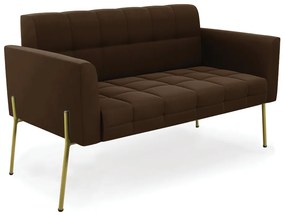 Sofá Namoradeira 2 Lugares Pé de Ferro Dourado Elisa Suede D03 - D'Rossi - Marrom