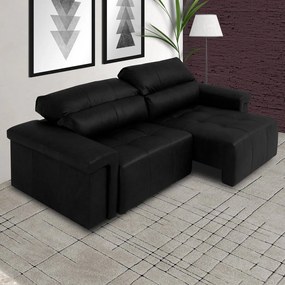 Sofá Retrátil e Reclinável 3 Lugares Maitê 226 cm Couro Preto G43 - Gran Belo