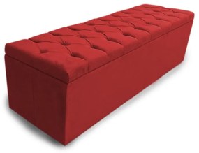 Calçadeira Baú Casal 140cm Nicole Capitonê Suede Vermelho - Sheep Estofados - Vermelho