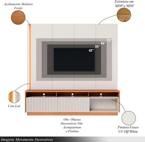 Home Estante Orlo 200cm TV até 75 Fitas LED Portas Deslizantes MDP/MDF Off  White/Freijó G73 - Gran Belo