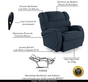 Poltrona do Papai Sala de Cinema Reclinável Kylie Controle Power Elétrico Veludo Azul G23