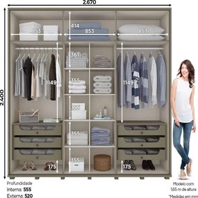Roupeiro Guarda Roupa Casal 6 portas 6 Gavetas Castanho Henn
