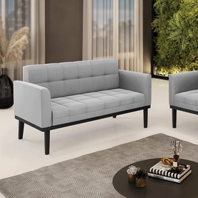 Sofá Namoradeira 2 Lugares Base de Madeira Preto Elisa Suede D03 - D'Rossi - Cinza