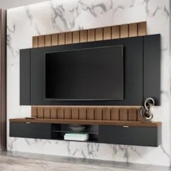 Painel TV 70 Pol 219cm Bancada Suspensa Illusion Preto/Castanho - HB M