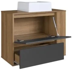 Gabinete Banheiro com Cuba e Espelheira Zeus Mel/Grafite F10 - Mpozena