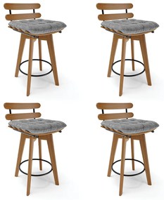 Kit 04 Banquetas Giratória Costela Linho Base Madeira MA70 J01 - D'Rossi - A32 Palha