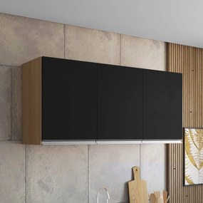 Armário Cozinha Aéreo 120cm 3 Portas Leticia A01 - D'Rossi - Amendoa e Preto