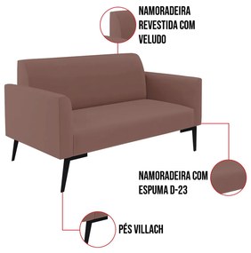 Sofá Namoradeira Pés Villach Marisa Veludo D03 - D'Rossi - Rose