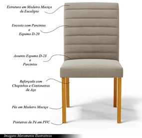 Kit 6 Cadeiras de Sala de Jantar Estofadas Veiga Madeira Maciça Linho Bege Escuro G78 - Gran Belo