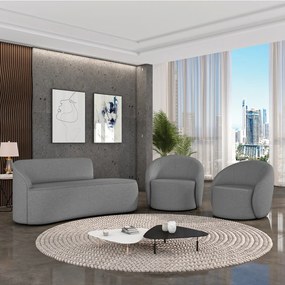 Sofá 2 Lugares Orgânico 140cm Morgan e 2 Poltronas Lua Linho D03 - D'Rossi - Grafite