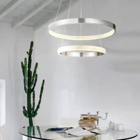 Pendente Oca Aros Duplo Ø80X4Cm / Ø60X4Cm Led 74W 3000K Bivolt | Bella... (Nickel)