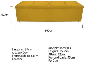 Calçadeira Munique 160 cm Queen Size Suede Amarelo - ADJ Decor