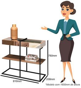 Aparador com Espelho Pés de Metal 91cm Aurora Marrom/Preto - Home Design - Marrom