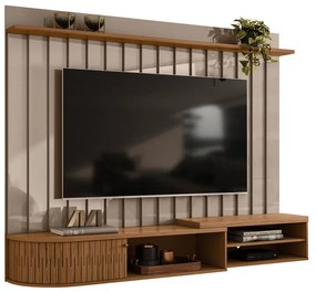 Painel TV 75 Pol 207cm Bancada Suspensa para Sala Elvano M20 - D'Rossi - Fendi e Naturale
