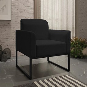 Poltrona Decorativa Isabella Base Industrial Linho Preto G19 - Gran Belo
