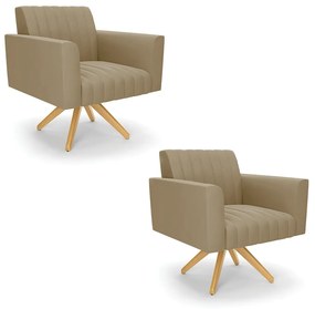 Kit 2 Poltronas Giratória Viena Gomada Suede Base de Madeira MA30 D03 - D'Rossi - Marrom Rato