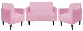 Kit Namoradeira 02 Lugares e 02 Poltronas Jade Suede Rosa Bebê Pés Chanfrado Tabaco - D'Rossi