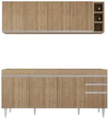 Armário Cozinha e Balcão Para Pia 180cm Dallas Castanho     - Lumil