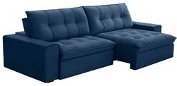 Sofá Retrátil Reclinável 3 Lugares 250cm Argon F05 Veludo Azul - Mpoze