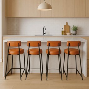 Banqueta de Cozinha Alta com encosto Industrial em aço kit 4 Londres PU D03 - D'Rossi - Caramelo