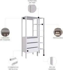 Guarda Roupa Closet 100cm com 3 Gavetas Lizze Branco Z54 - Mpozenato