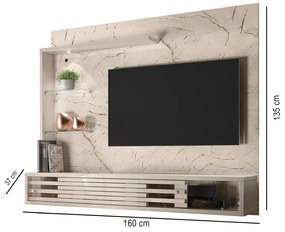 Painel TV 50 Pol 160cm Bancada Suspensa Sala Ravian M20 - D'Rossi - Calacata e Off White