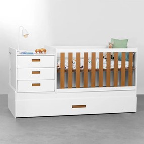 Berço Multifuncional Luna com Cama Auxiliar - Branco com Savana