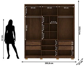 Guarda Roupa Noronha Com Espelho E 6 Gavetas Imbuia/Fendi - Vila Rica Móveis