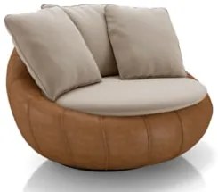 Poltrona para Sala Giratória Redonda Saphire Z32 Veludo Bege/Caramelo