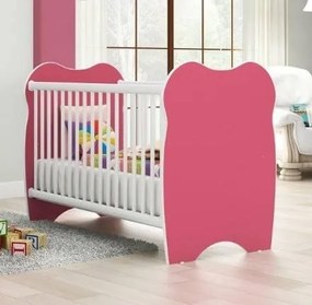 Quarto de Bebê Completo: Guarda-roupa + Cômoda com 3 Gavetas + Berço- Rosa/Branco