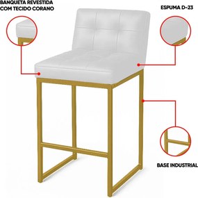 Banqueta Cozinha Alta com Encosto Industrial Kit 2 Dourado Lirina PU Branco C05 - D'Rossi