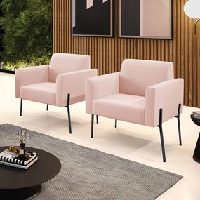 Poltrona Pé de Ferro Preto para Sala Kit 2 Marisa Veludo D03 - D'Rossi - Rose