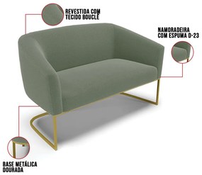 Sofá 2 Lugares Namoradeira Industrial Dourado Stella Bouclê D03 - D'Rossi - Verde Pistache