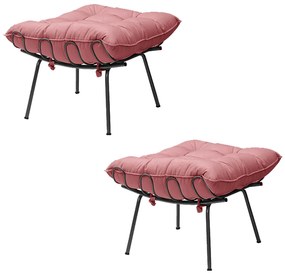 Kit 2 Puff Decorativo Sala de Estar Abel Pés Preto Suede Rosa G41 - Gran Belo