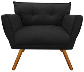 Kit 2 Poltronas Anitta Suede Preto Pés Palito Castanho - D'Rossi