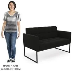 Sofá Namoradeira e 2 Poltronas Base Industrial Preto Ana Suede Preto -