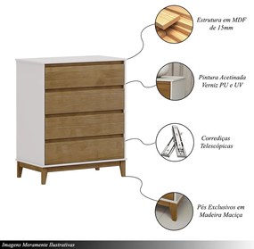 Cômoda Decorativa MDF Cullen 4 Gavetas OffWhite/Freijó - G74 - Gran Belo