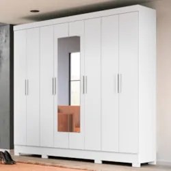 Guarda Roupa Casal com Espelho 8 Portas 236cm Ágata Z17 Branco - Mpoze