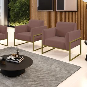 Kit 2 Poltronas Base Industrial Alta Dourado Marisa Veludo Rosê