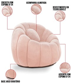Poltrona Decorativa Orgânica para Sala Kit 2 Cloud Bouclê E03 - D'Rossi - Rose