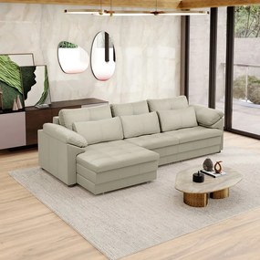 Sofá Retrátil Manual Sala de Estar Nolan Bipartido 257cm Conforto Premium em Couro OffWhite G58 - Gran Belo