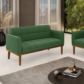 Poltrona Namoradeira Decorativa Karen Pés Fixo em Madeira Castanho Suede Verde G19 - Gran Belo