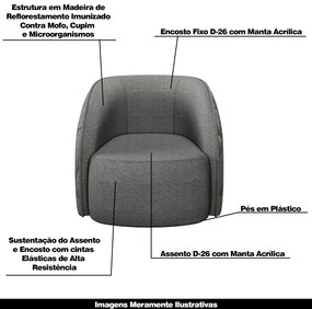 Poltrona Decorativa Clarke Linho Chumbo G45 - Gran Belo