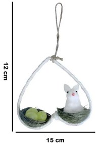 Enfeite Decorativo de Páscoa Coelho Branco com Ninho 12x15x15 cm  - D'Rossi